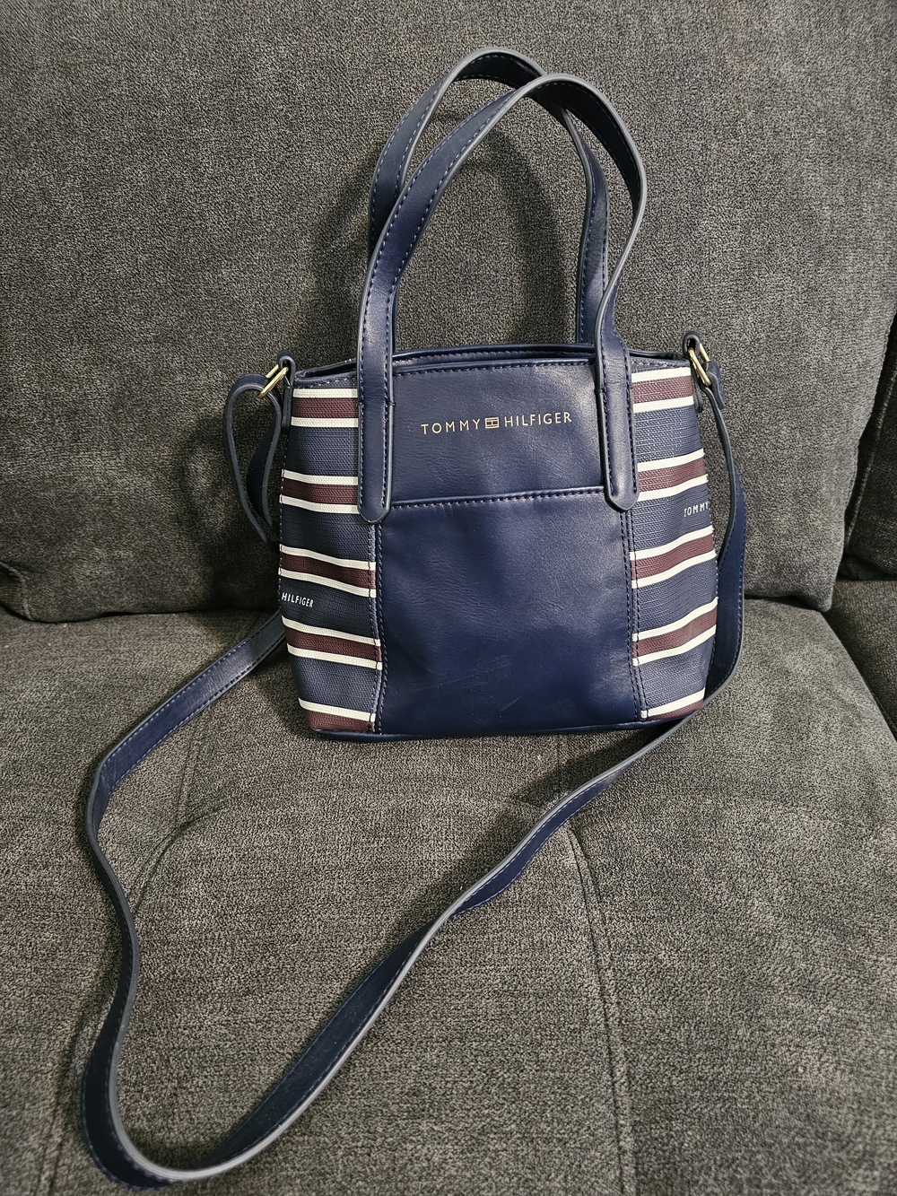 Tommy Hilfiger Navy Crossbody with Red and White Stripes
